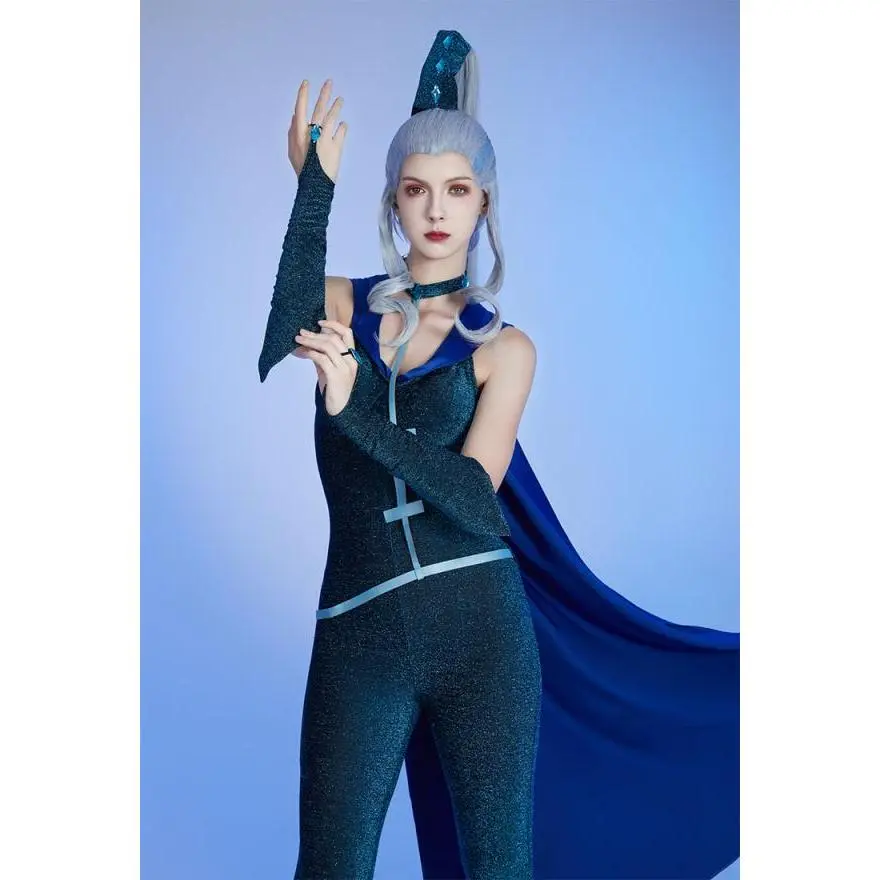 Winx Club Icy Witch Attire Cosplay Costume Dull Navy Blue Jumpsuit and Royal Blue Cape, Belt, Clothing, Accessories, Sleeves, Bodysuit, Women, Winx Club Costumes