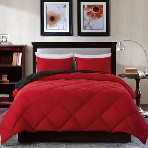 Lightweight King Comforter with 2 Pillow Sham - 3 - Quilted Down Alternative Comforter/Duvet Insert for - Red/Black - King Size