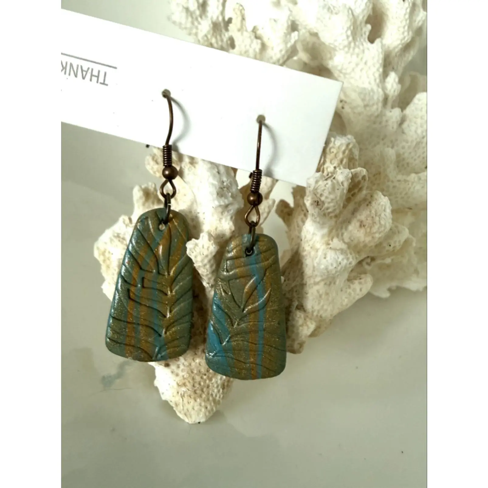 Polymer Clay Earrings - Handcrafted Leaf Design with Earthy Tones and Unique Textures