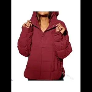 2025 Oversized Hooded Puffer Jacket Quilted Lightweight Winter Warm Pullover Padded Hoodies Coat Pocket Womenswear