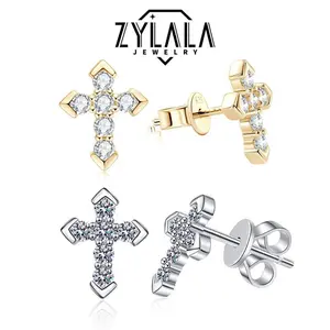 [113] Synthetic Moissanite Cross Stud Earrings 0.6ct*2 1Pair 925 Sterling Silver Women's Jewelry Anniversary Auspicious Birthday Daily Engagement Wedding Gift Choice with Certificate