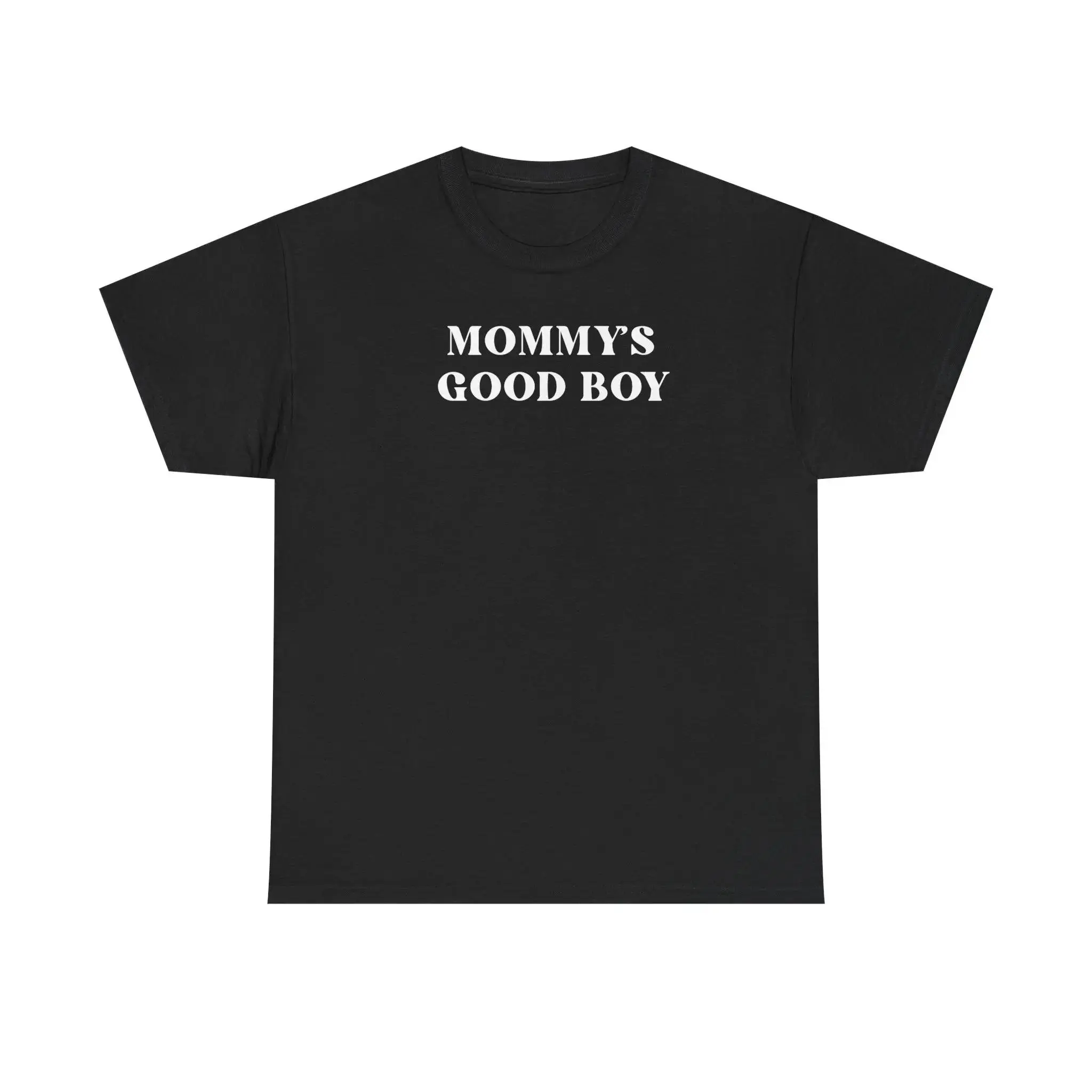 Unisex Heavy Fabric Round Neck Short-Sleeve T-Shirt - Stylish Sports Top with Humorous "Mommy's Good Boy" Text Print, Men's Casual Sportswear