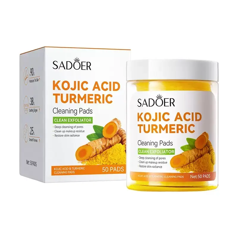 Turmeric Kojic Acid Cleaning Pads, Deep Exfoliating Cleansing Pads for Dirt & Oil Removal, Brightening Skin Care Pads for Glowing Skin, 50 Count