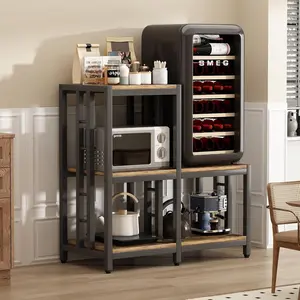 Mini Fridge Stand with Storage, Microwave Oven Stand, Bakers Rack with Storage Shelf, Mini Fridge Cabinet, Mini Fridge Shelf for Kitchen, Living Room, Office, Patio.(Brown)