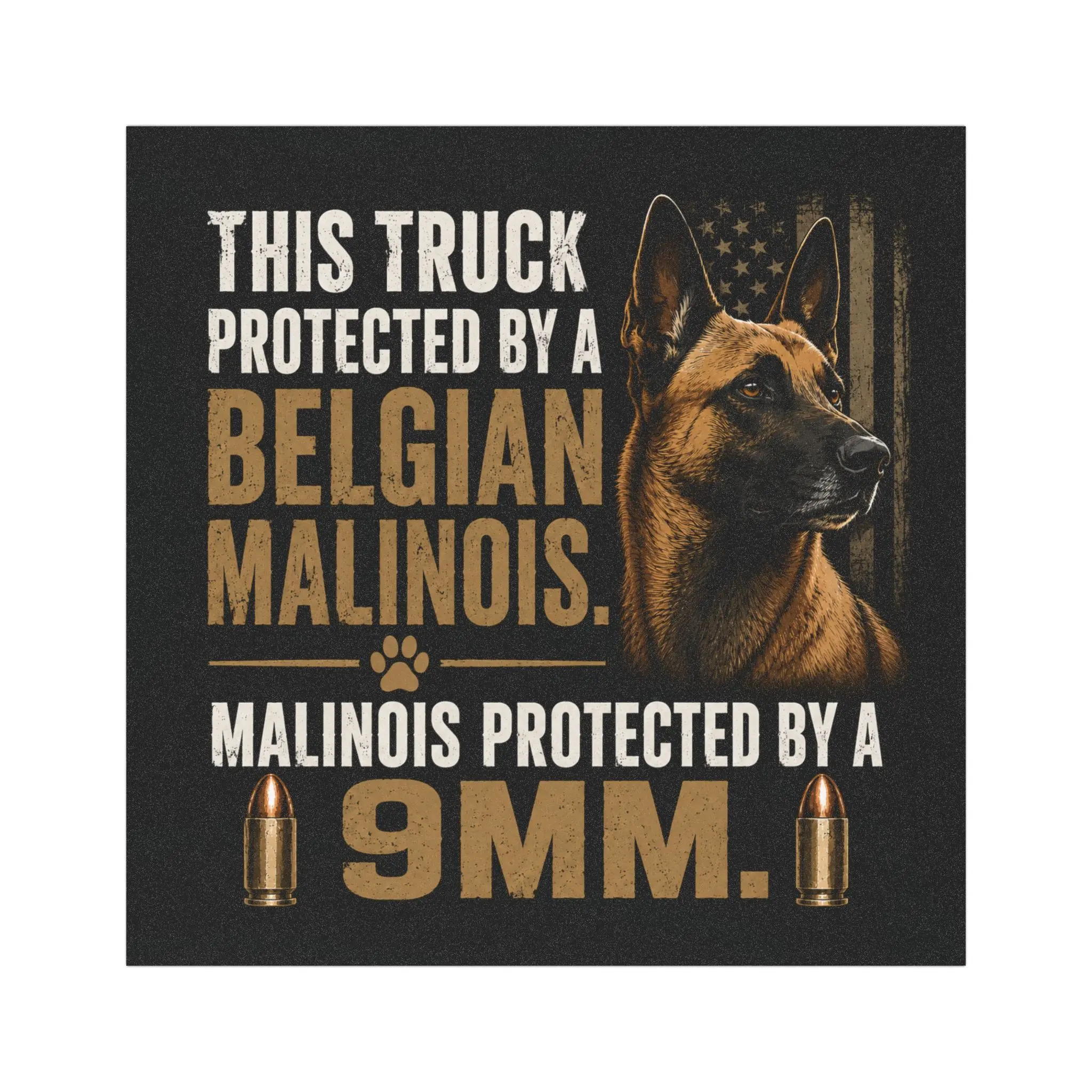 Belgian Malinois 9mm Warning Car Magnet | Dog Truck Protector