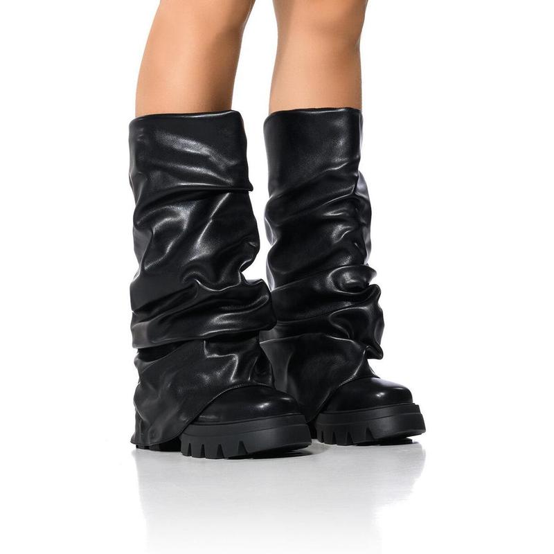 AZALEA WANG MATE BLACK RUCHED BOOT