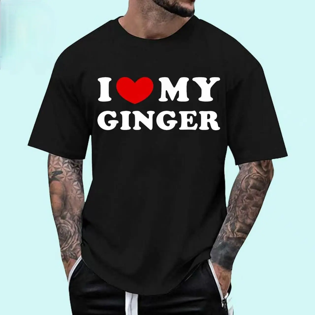 Ginger Graphic Unisex Cotton Casual Tee - Short Sleeve, Fitted Cut, Printed Sports Top, Machine Washable Black Menswear-Inspired Shirt