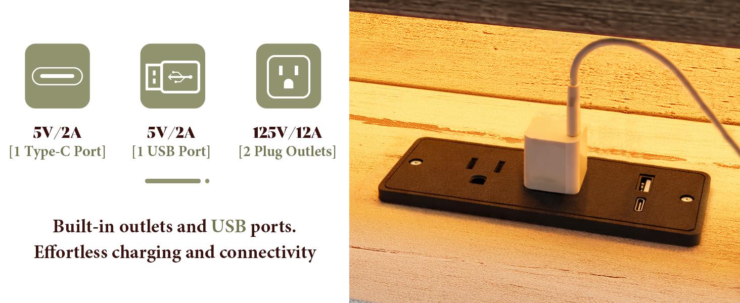 [Ships in 2 Boxes] VanAcc Bed Frame with Fireplace, Farmhouse Storage Platform Bed with 57" Headboard, Barn Door Cabinets, 4 Drawers & 2 Bedside Racks, RGB LED & Charging Station