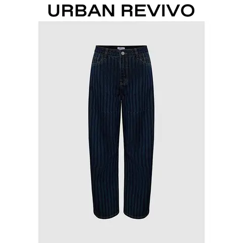 URBAN REVIVO Women's Carrot Cut Jeans - Cold Wash Finish, Fashion Normal Type Casual Denim Bottoms, Spring Streetwear, UID850017