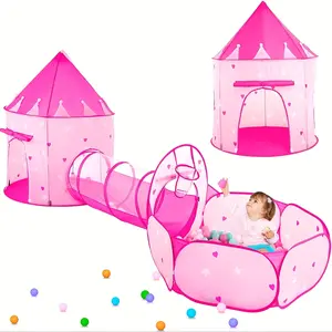 Toddler Tent Crawl Tunnel, Ball Pit for Toddlers 3 in 1 Pop Up Girls Play Tent with Play Tunnel Basketball Hoop Playhouse for Kids Gift, Indoor Outdoor Play House(Colorful Ball Not Include)
