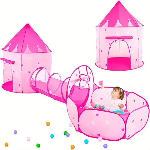 3-in-1 Toddler Play Tent Set - Crawl Tunnel, Ball Pit, Basketball Hoop, Safety-Focused Playhouse, Sports Kids Toys Play, Interactive Space, Kid Girl Gifts, Indoor and Outdoor Use (Colorful Balls Not Included)