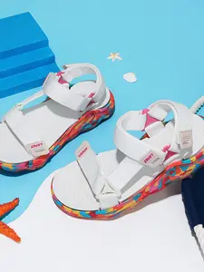 Girls' Colorful Thick Sole Sport Sandals, Adjustable Hook & Loop, Non-Slip Cushioned Sole, Ideal for Hiking & Beach Activities, Flat Beach Sandals