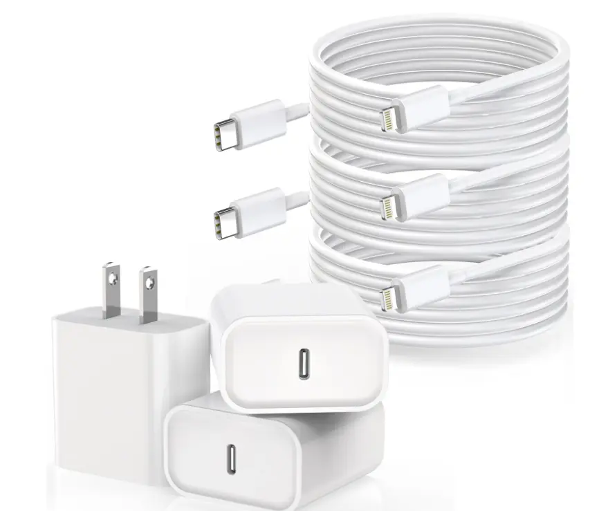 Set of 3 - 20W Adapter & Wire - iPhones | Fast charging | USB=C to Lightening Cable | USB C to C | Charger Lightning Smartphone Mobile Electronic Cellphone Device Port