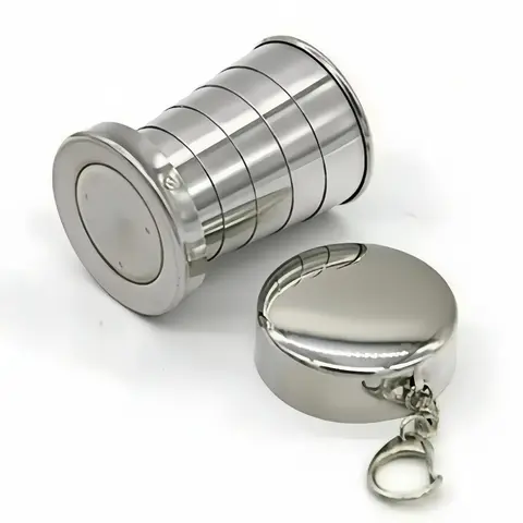 Portable Travel Camping Tea Cup, 1 Count Reusable Stainless Steel Coffee Cup with Lid & Keychain, Outdoor Tableware for Camping & Hiking, Travel Coffee Mugs, Outdoor Drinkware, Stainless Steel Cups