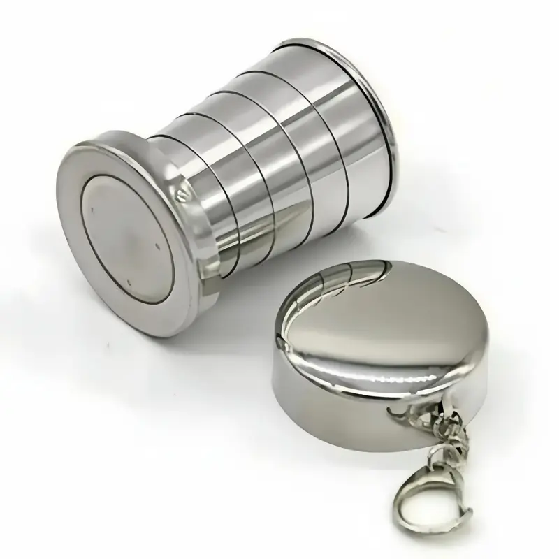Portable Travel Camping Tea Cup, 1 Count Reusable Stainless Steel Coffee Cup with Lid & Keychain, Outdoor Tableware for Camping & Hiking, Travel Coffee Mugs, Outdoor Drinkware, Stainless Steel Cups