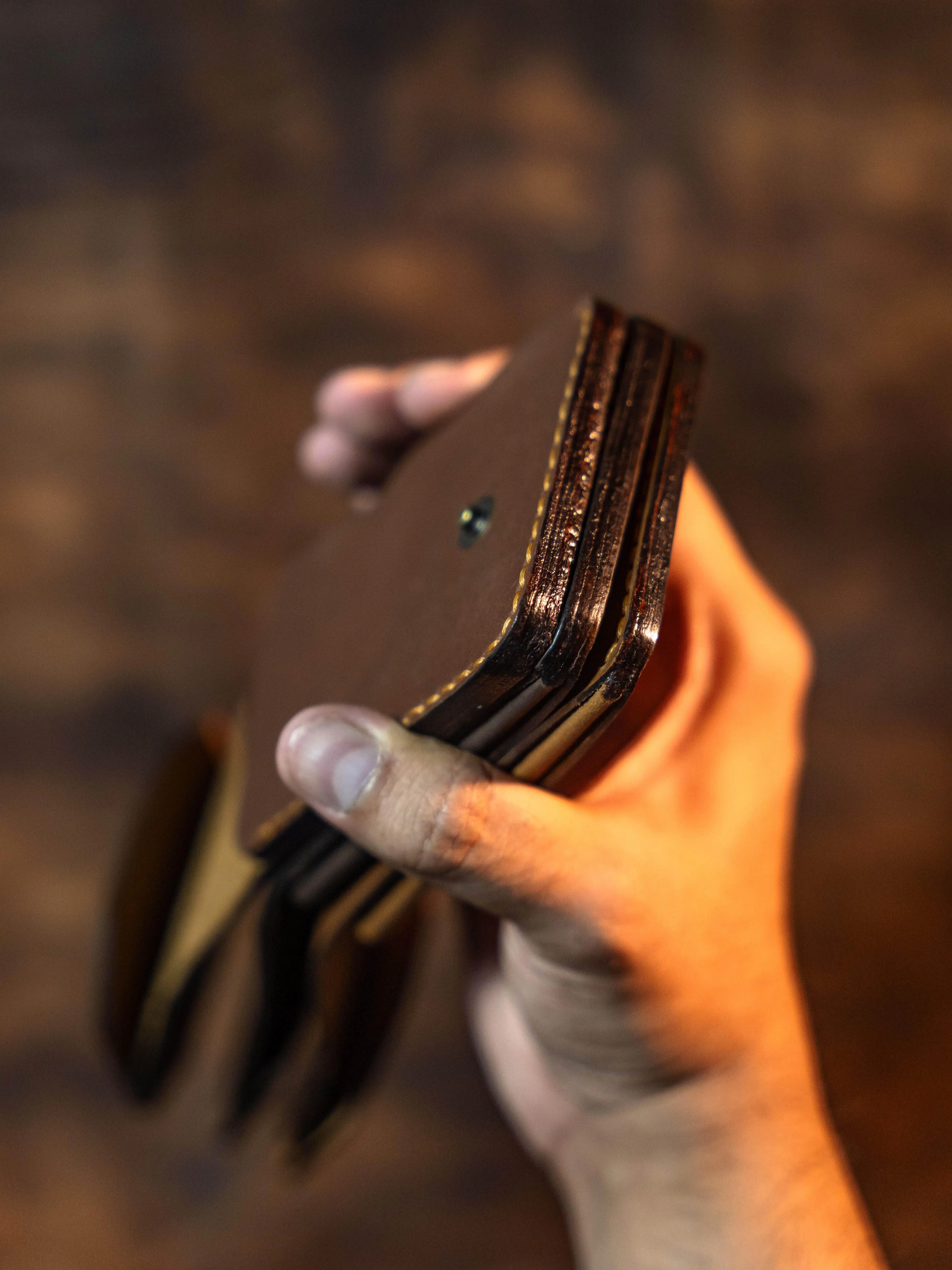 Handmade Leather Wallet With Flap Button Closure Hand Stitched Leather Card Holder Burnished Edges Pull Up Leather 8 to 9 Bill & 6 to 8 Cards Best Gift For Him Anniversary Gift For Husband Halloween Gift