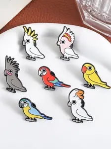 7Pcs Cute Parrot Theme Style Zinc Alloy Enamel Material Durable Metal Pins Multi Breed Crest Colorful Decor Chibi Parrot Badge Set Unisex Design Daily Bird Lover Gathering Accessory