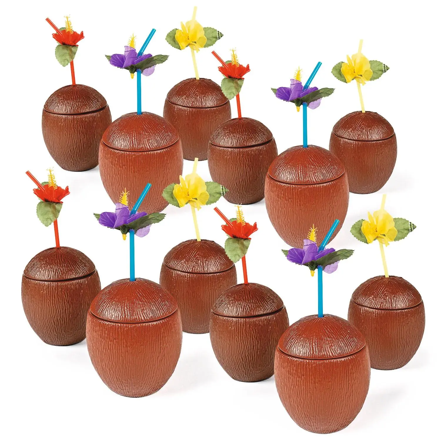 16 oz. Bulk 60 Ct. Coconut Reusable Plastic Cups with Lids