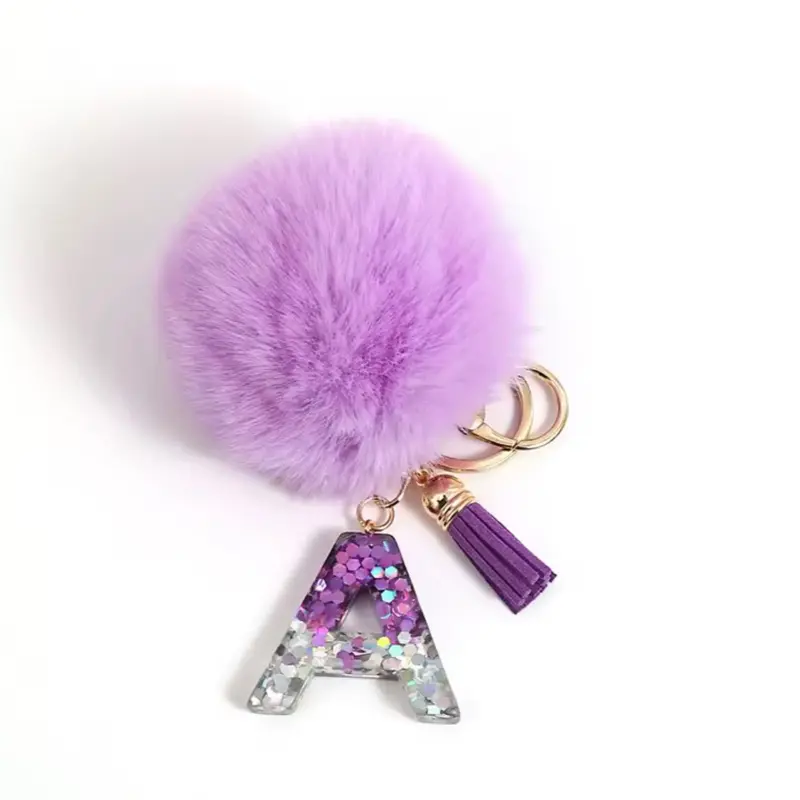 Unisex Sparkling Silicone Pompom Tassel Keychain - Practical Stylish Fashion Charm, Split Ring, Durable Steel Ring, Sleek Metal Polish Accent, Wholesale Fashion Accessory