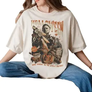 Vintage Michael Myers Halloween Shirt, Horror Movie Shirt, Myers Thriller Friday the 13th Horror Shirt, Top, Streetwear, Round Neck, Shortsleeve, women's shirt, Trending Clothes, High Quality, Sport, Street Style, Many Colors Size S To XL, tiktokshop