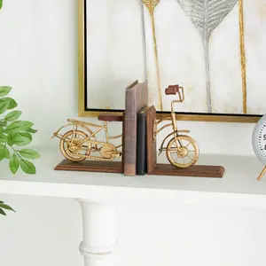 Set of 2 Bike Brass Wooden Decorative Bookends
