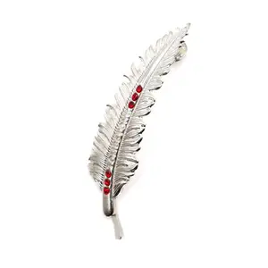 Pluma de Metal Plateada - Piedras Rojas