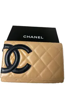 Pre-owned CHANEL Leather Wallet Cambone Beige Compact Wallet