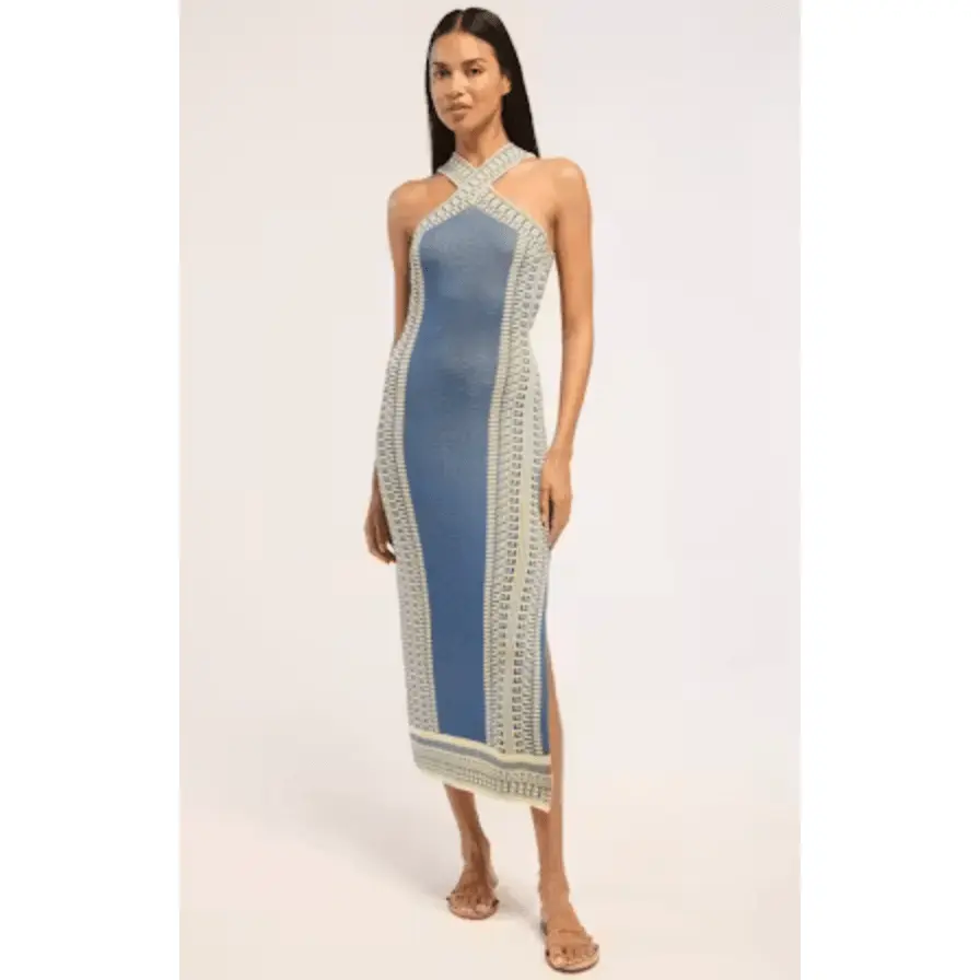 Misa Odessa Dress in Aegean Geometry Blue