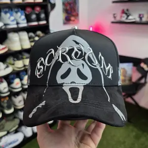 Ghost Face Belica Gorra - Black Baseball Cap with White Ghost Design and "Gorica" Text