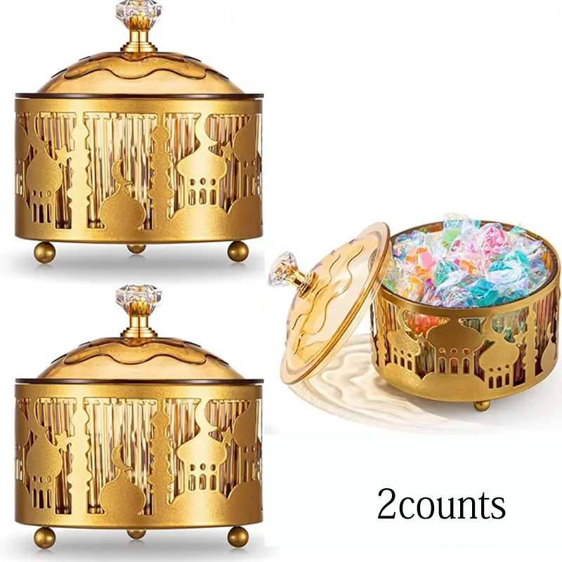 Ramadan Gift Box, 2 Counts/set Metal Gift Box with Lid, Elegant Gift Box, Deluxe Gift Box, Gift Packaging Supplies for Candy, Cake, Dessert, Party Favors, Party Supplies