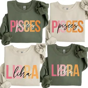 [Full 12 Zodiac] Minimalist Pastel Zodiac Sweatshirt – Libra & Pisces Graphic Crewneck, Cute Astrology Gift, Cozy Fall Pullover for Her