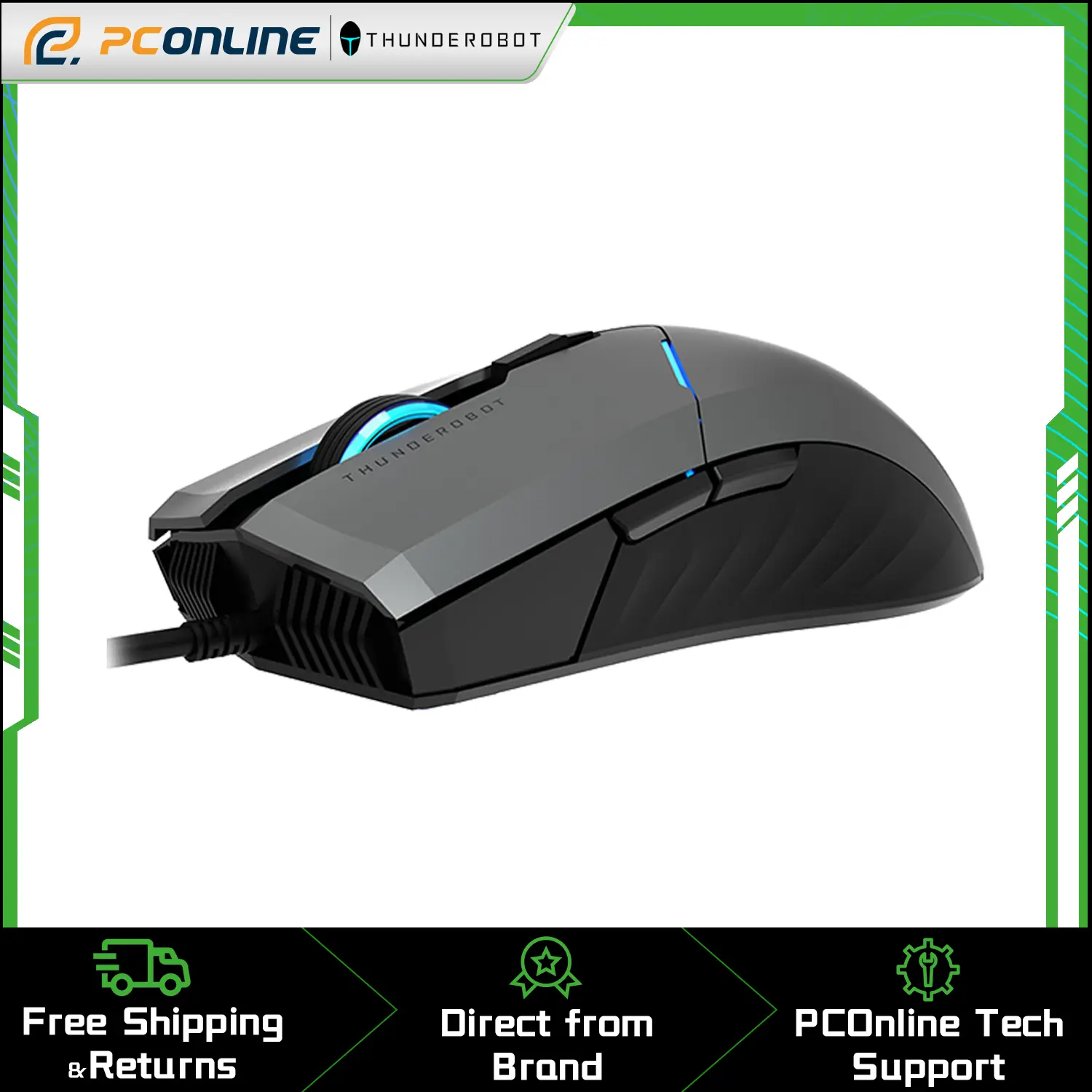 Thunderobot MG701 Wired PC Gaming Mouse - Computer Accessories, High-Grade Chip, 4200 DPI Optical Sensor, Ergonomic Claw Grip, Anti-Slip Side Grips, 10000Hz Polling Rate, 20M Clicks Switch Lifetime, Solid Frame, Black, 10,000Hz Polling Rate, Wired Mouse,,