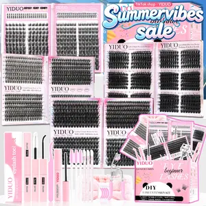 YIDUO Eyelash Cluster Set 30D-100D+3D Effect+Manga+Bottom  Lash Cluster Kit 5-18mm Cluster Eyelash Extension Set 1952 Pcs D Curvature,With Lash Bond and Seal, Eyelash Remover, eyelash Tweezers, eyelash curler, and eyelash brush—for easy DIY at home.