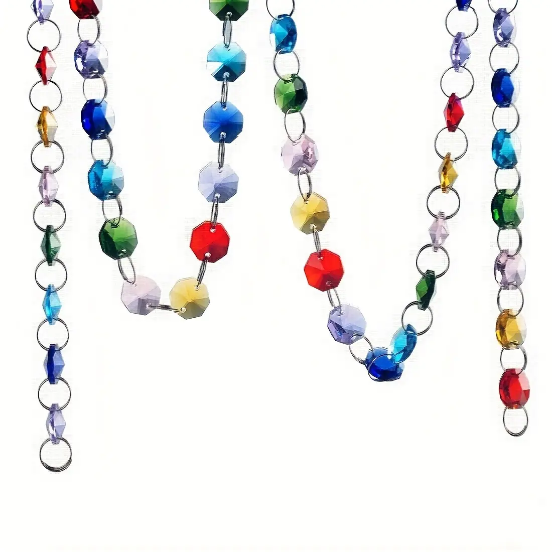 40-Inch Glass Crystal Rainbow Color 14mm Octagonal Bead Prism Hanging Wedding Wreath, Christmas Decorations, Holiday Ornament, Elegant Party Decoration, Glass Ornaments, Decorative Ornaments