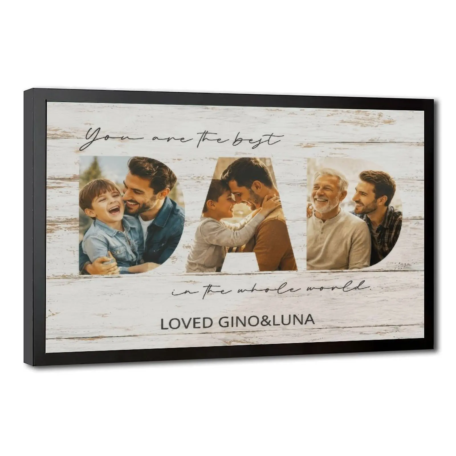 Customizable Personalized Family Photo Collage Canvas Print - Artistic Wood Wall Art, Meaningful Father's Day Gift, Artwork Decoration for Home Bedroom, Framed Home Decor