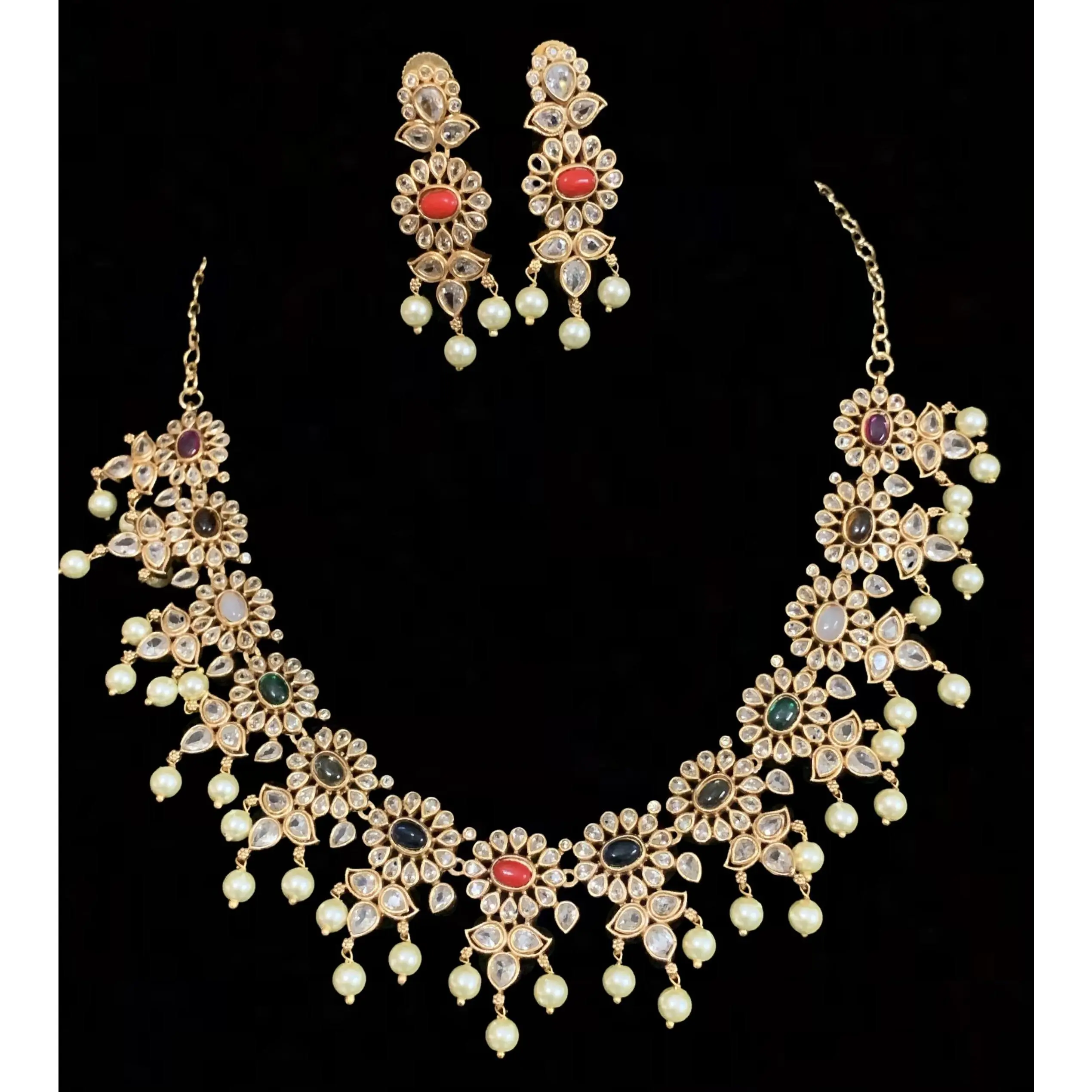 NS340 Navratan polki necklace ( READY TO SHIP )