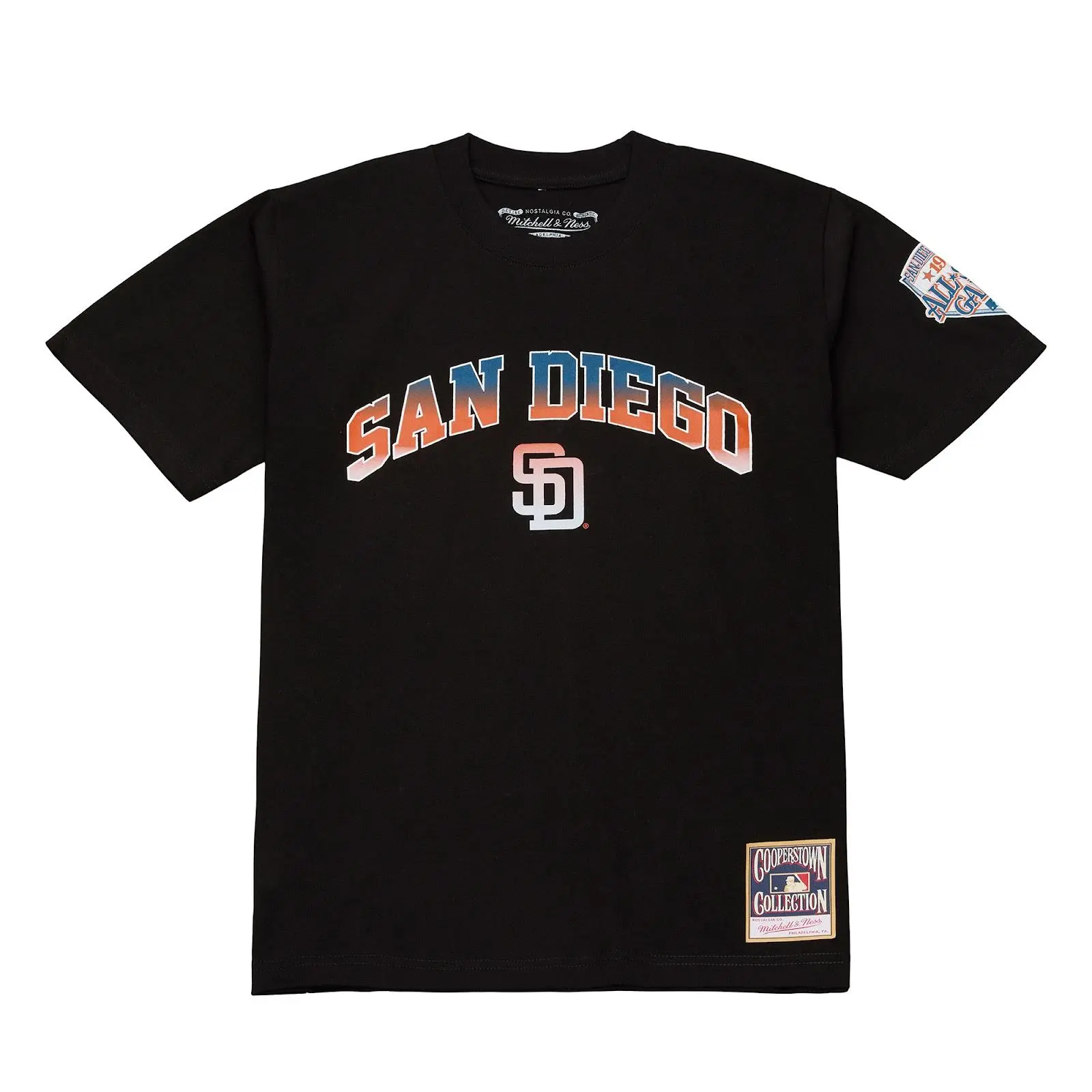 San Diego Padres Black Quiet Blaze Arch T-Shirt MLB Throwback Tee Graphic Vintage Fan Gear Mitchell & Ness