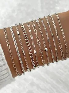 Fashion Simple Heart & Chain Design Link Bracelet Set, Bracelets Stacking, Casual Jewelry for Women, Simple Jewelry for Party, Daily Clothing Decor, Trendy All-match & Exquisite Jewelry for Birthday Gift