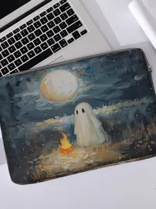 Halloween Ghost Print Laptop Backpack, Soft Notebook Sleeve, Fits Laptops & Tablets, Zippered Storage Bag, Casual Style, All Seasons Use