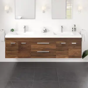 Lugano 72 in. Rosewood Wall Mount Double Sink  Bath Vanity with Acrylic Top and Integrated Sinks