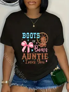 100% Cotton Unisex Boots or Bows Gender Reveal Decorations Auntie Loves You T-Shirt