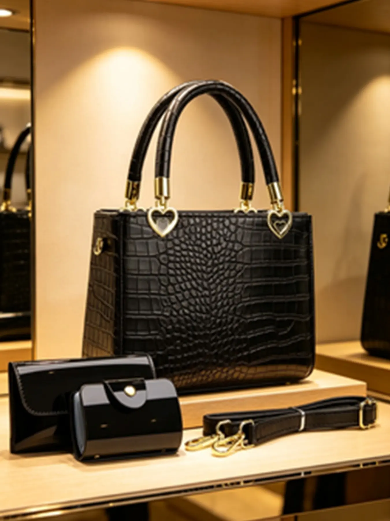 Elegant Alligator Pattern Three-Piece Women's Bag Set, Large Capacity Handbag, Crossbody Shoulder Bag, Office Commute Daily Use, High-End Style