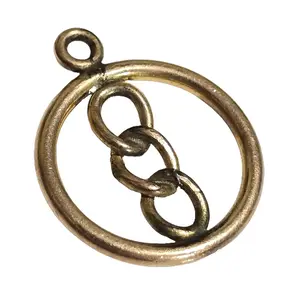 Antique Handmade Gold Plated Order of Oddfellows Symbol Interlocking Rings Necklace Pendant