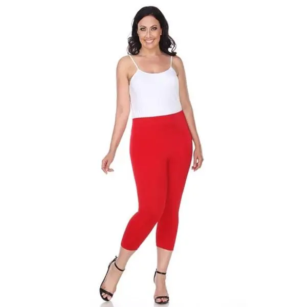 212 MAIN Women's Plus Size Basic Elastic Polyester Cropped Leggings - Super Soft, Super Stretch Capri Bottoms for Dogs & Cats, White, 1 Size