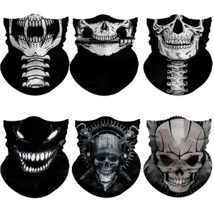 Halloween Skull Face Mask Collection (6 Pcs): Windproof Universal Bandanas for Men – Elastic Balaclavas & Neck Gaiters Ideal for Motorcycle Rides, Cycling, Skiing Trips & Halloween Parties, Also Works as Scarves, freeski