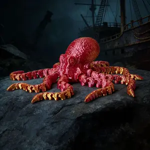 3D printed Cthulhu octopus figurine, colorful and movable octopus model with flexible joints for dynamic tentacle poses. Perfect for desktop and gaming scenes, a cool decorative piece, and an ideal gift for gamers and collectors—a unique present of choice