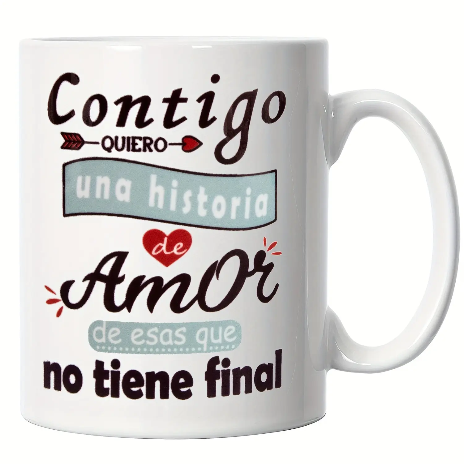 [Made in US] 11oz Romantic Ceramic Coffee & Tea Mug - "Contigo Quiero Una Historia De Amor" Love Message, Durable Cup for Home & Office, Perfect Love Gift for Valentine's Day Kitchen Drinkware