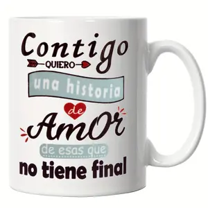 [Made in US] 1pc Romantic Ceramic Coffee Mug 11oz - "Contigo Quiero Una Historia De Amor" Love Message, Durable Cup for Home & Office, Perfect Gift for Valentine's, Mother'S & Father'S Day Drinkware Tumbler