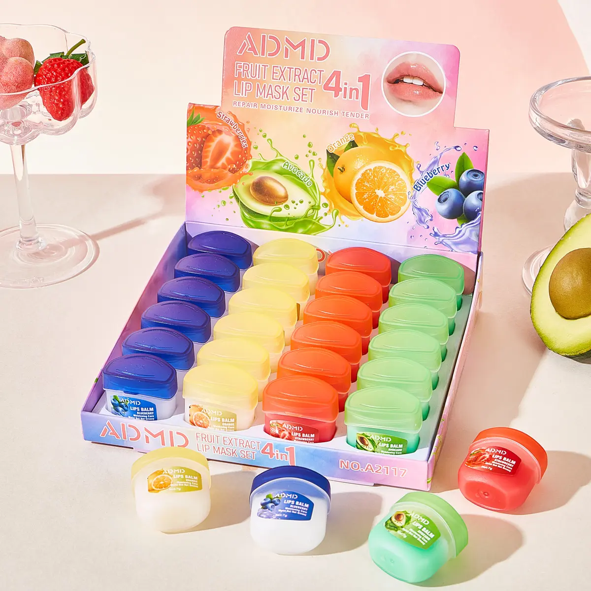 24-Piece Set Hydrating Fruit-Flavored Lip Balm & Lip Mask, Christmas Stocking Stuffers, Essential for Autumn and Winter, Perfect Gift for Friends and Family.​
