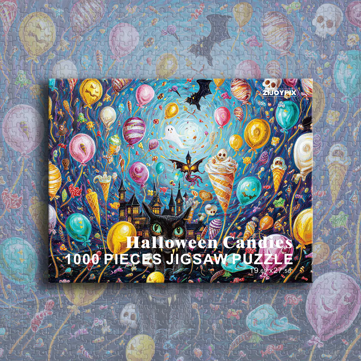 1000-Piece Premium 100% Recyclable High-Grade Blueboard Jigsaw Puzzle for 13 Years Above, Latex Free, 100% Original Macabre Halloween Candy Castle Scene, Thick Snug Fit, Fun Spooky House Decoration